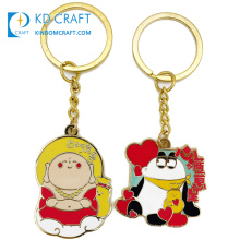 Wholesale custom metal hard enamel gold plated cartoon keyring tourism souvenir keychain